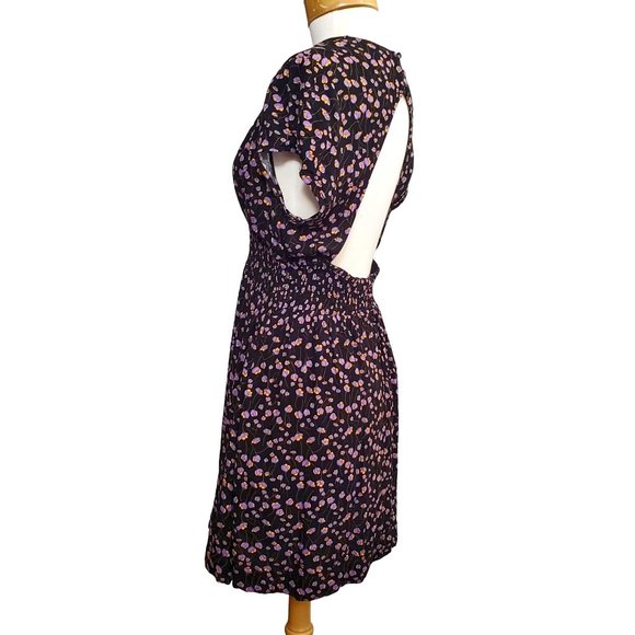 Free People "Pretty Baby" Mini Dress Black Floral V-Neck Cut-Out Back Elastic Wa - Picture 6 of 11